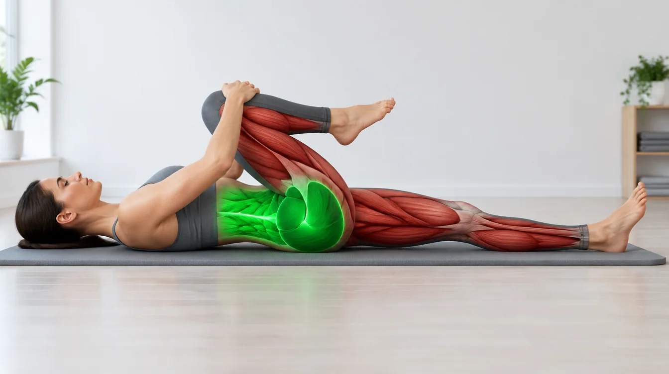 Endposition der Übung Knie zur Brust
